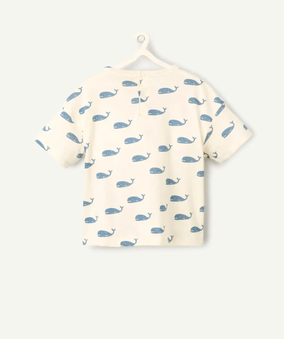 T-shirt écru motifs baleines et écriture pour bébé garçon