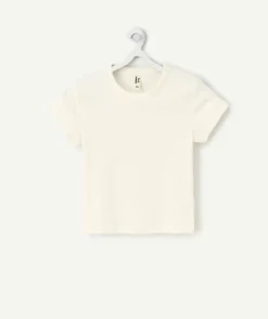 T-shirt côtelé fille écru