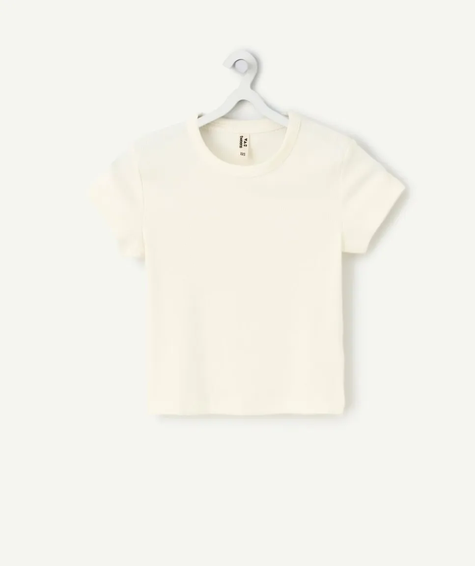 T-shirt côtelé fille écru