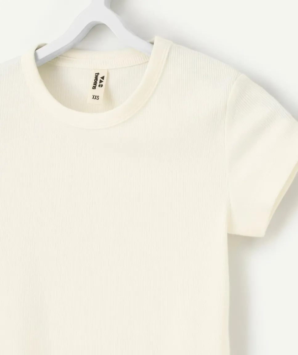 T-shirt côtelé fille écru