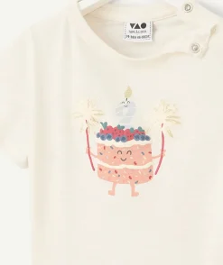 T-shirt en coton bio écru thème anniversaire tao 2 ans