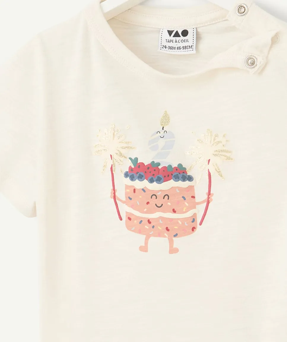T-shirt en coton bio écru thème anniversaire tao 2 ans