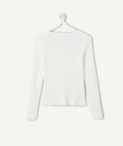 T-shirt fille ajusté blanc côtelé