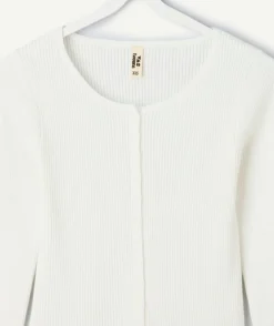 T-shirt fille ajusté blanc côtelé