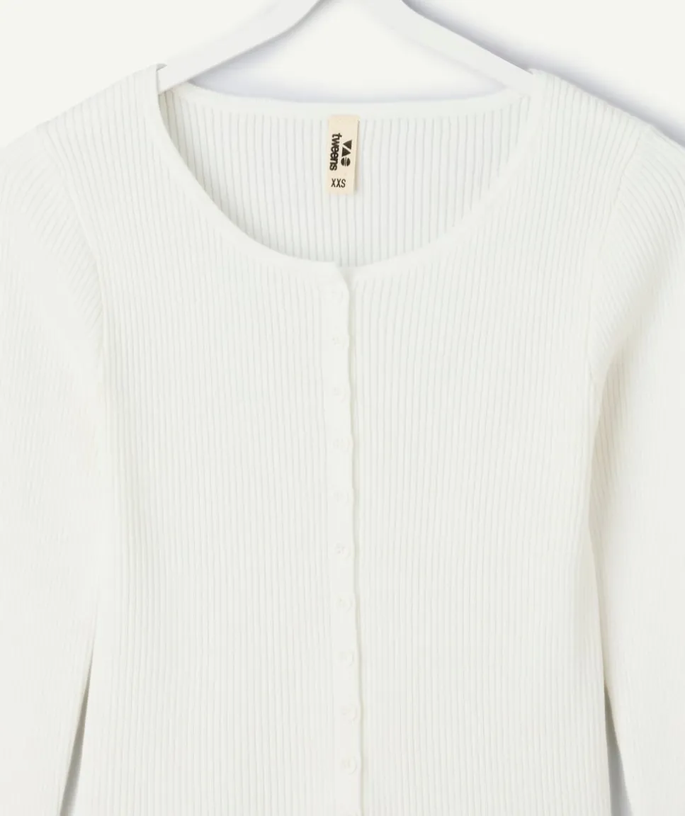 T-shirt fille ajusté blanc côtelé