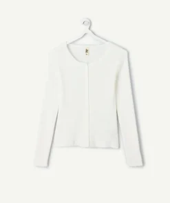 T-shirt fille ajusté blanc côtelé