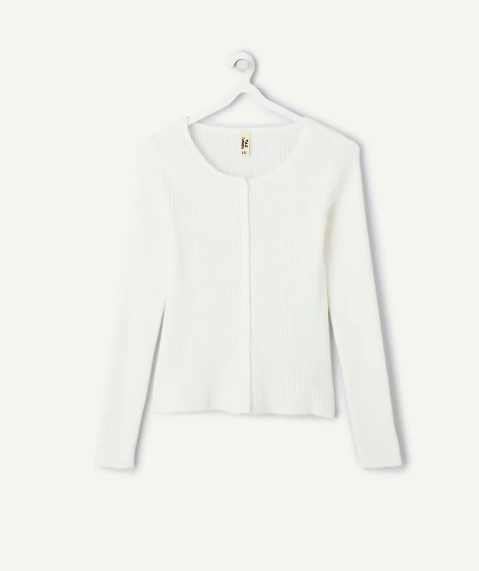 T-shirt fille ajusté blanc côtelé