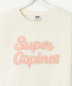 T-shirt fille blanc avec message brodé