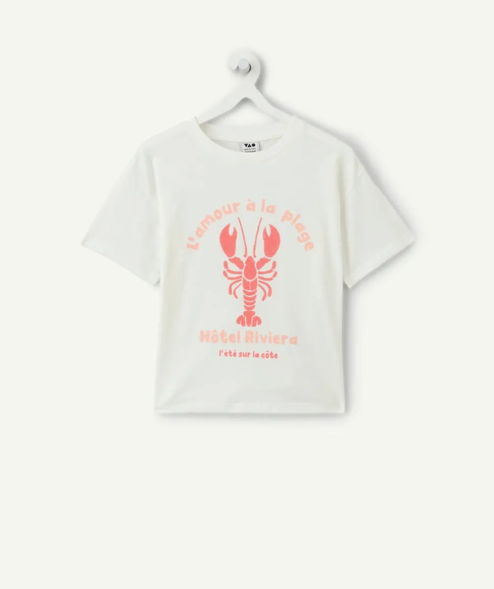 T-shirt fille blanc imprimé homard