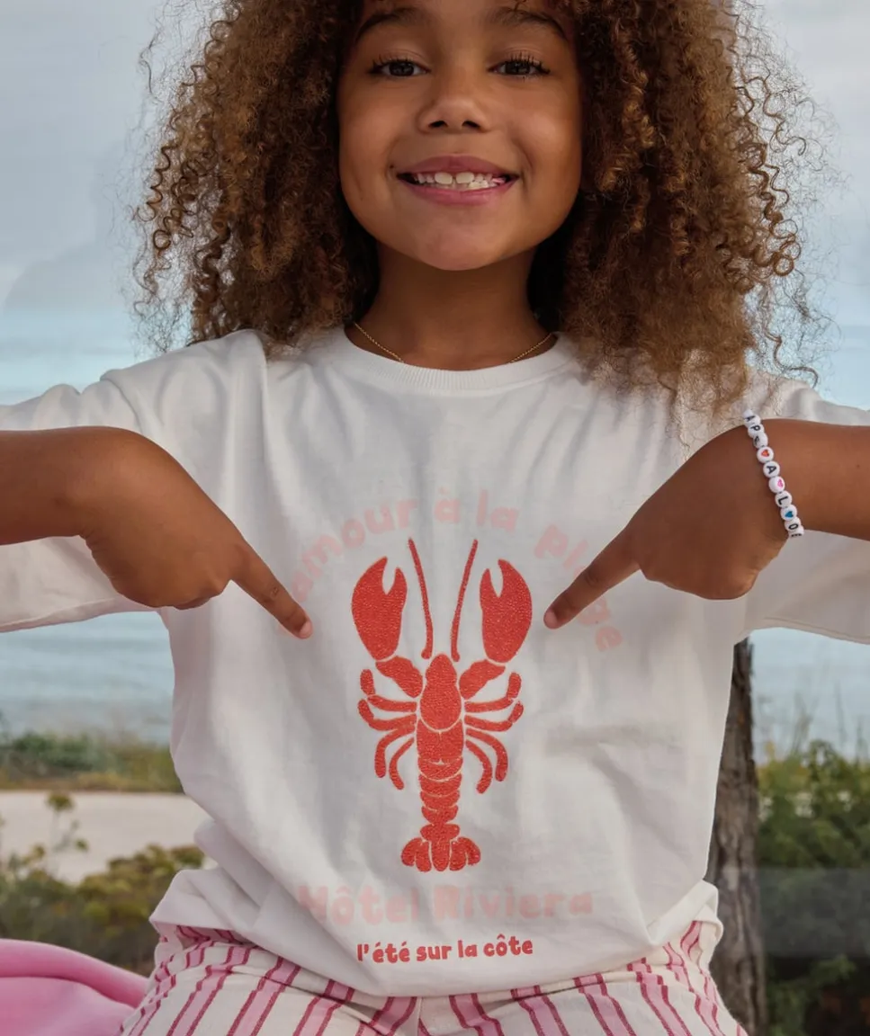 T-shirt fille blanc imprimé homard