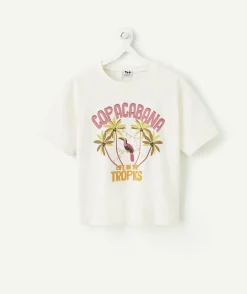 T-shirt fille blanc imprimé tropical