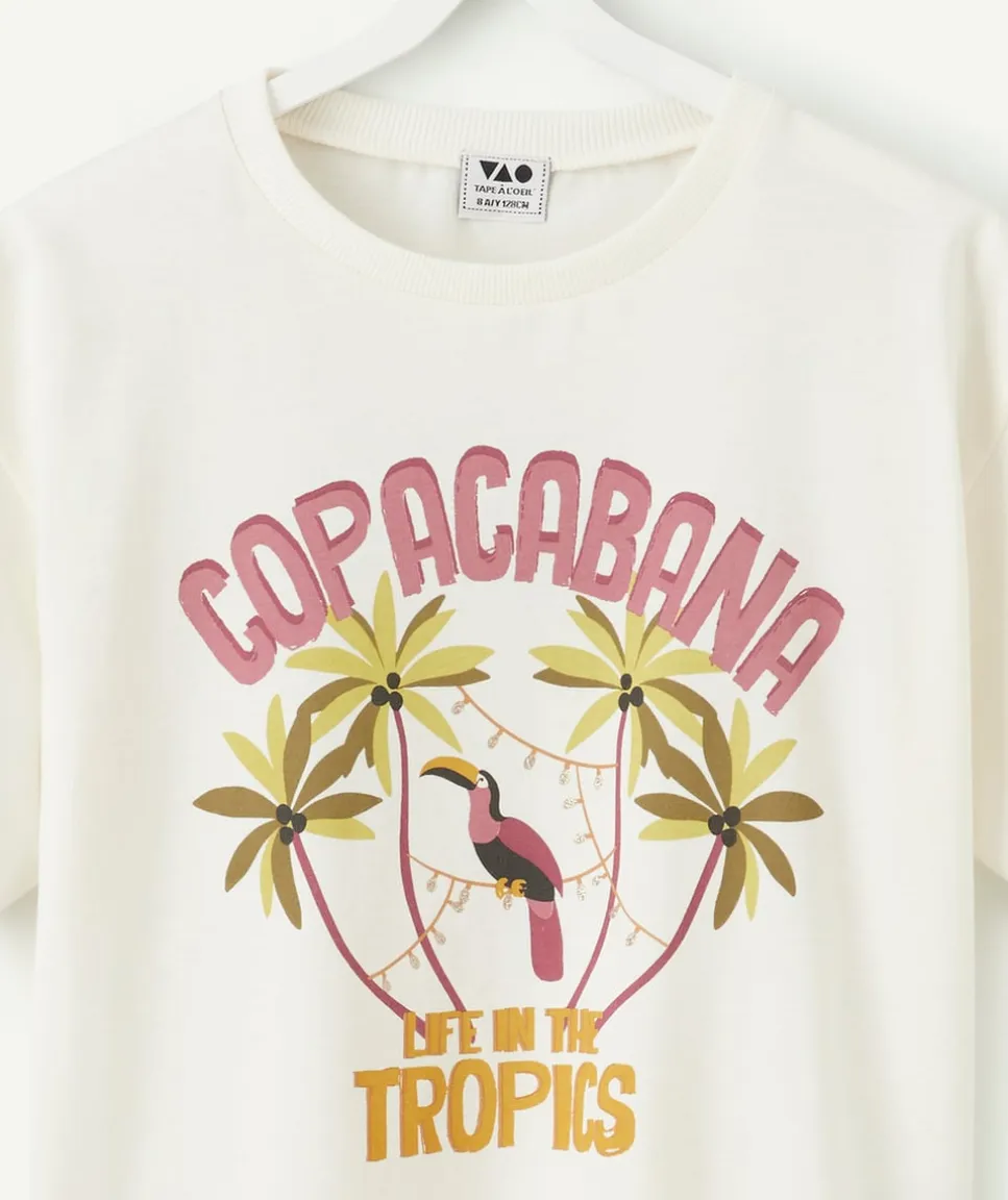 T-shirt fille blanc imprimé tropical