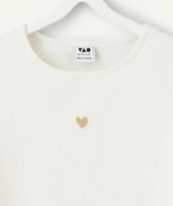T-shirt fille blanc motif cœur