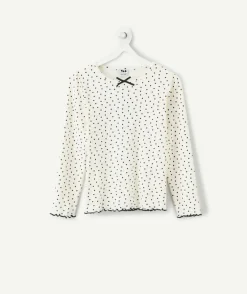 T-shirt fille blanc à pois