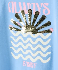 T-shirt fille bleu imprimé soleil