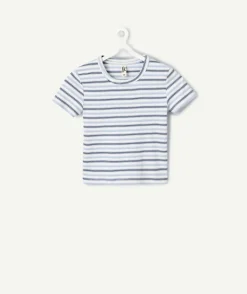 T-shirt fille cintré bleu rayé