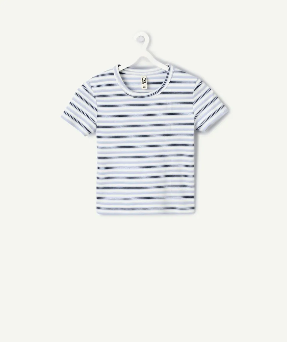 T-shirt fille cintré bleu rayé