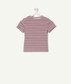 T-shirt fille cintré bordeaux rayé