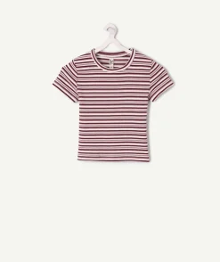 T-shirt fille cintré bordeaux rayé