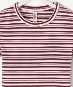 T-shirt fille cintré bordeaux rayé