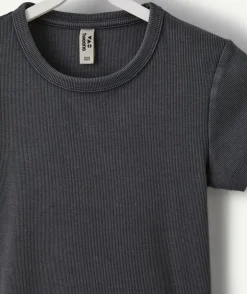 T-shirt fille cintré côtelé noir