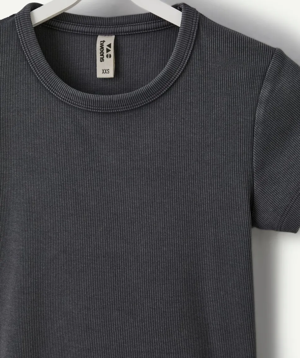 T-shirt fille cintré côtelé noir
