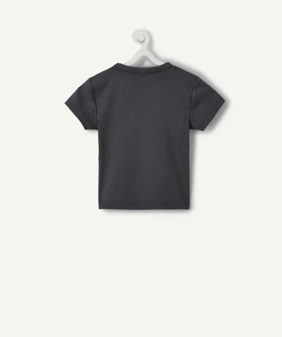 T-shirt fille cintré côtelé noir