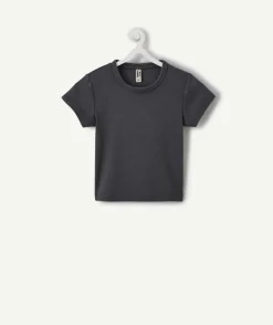 T-shirt fille cintré côtelé noir