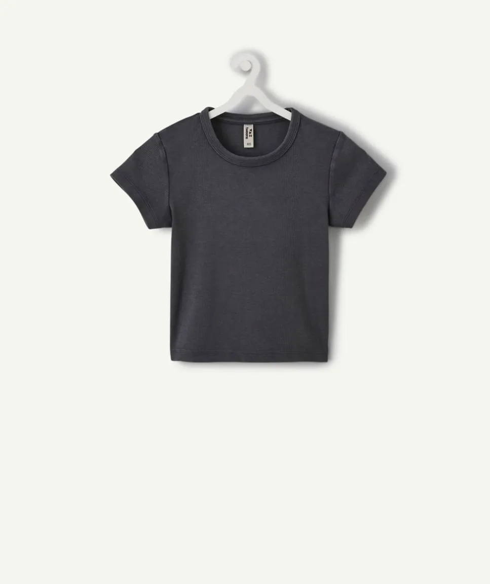 T-shirt fille cintré côtelé noir