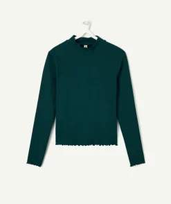 T-shirt fille cintré côtelé vert