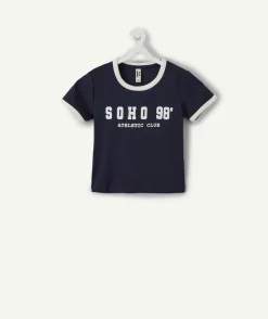 T-shirt fille cintré marine imprimé