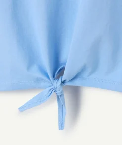 T-shirt fille coton bleu avec nœud