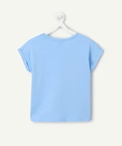 T-shirt fille coton bleu avec nœud