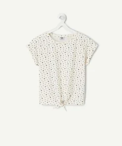 T-shirt fille coton imprimés cœur noir avec nœud
