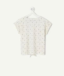 T-shirt fille coton imprimés cœur noir avec nœud
