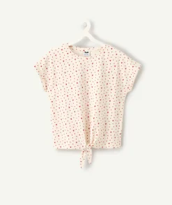 T-shirt fille coton imprimés cœur rouge avec nœud