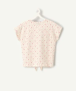 T-shirt fille coton imprimés cœur rouge avec nœud