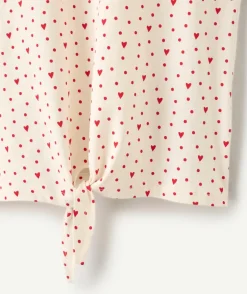 T-shirt fille coton imprimés cœur rouge avec nœud