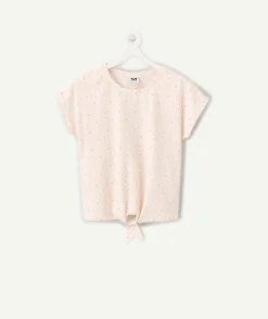 T-shirt fille coton imprimés cœur rose avec nœud