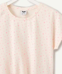 T-shirt fille coton imprimés cœur rose avec nœud
