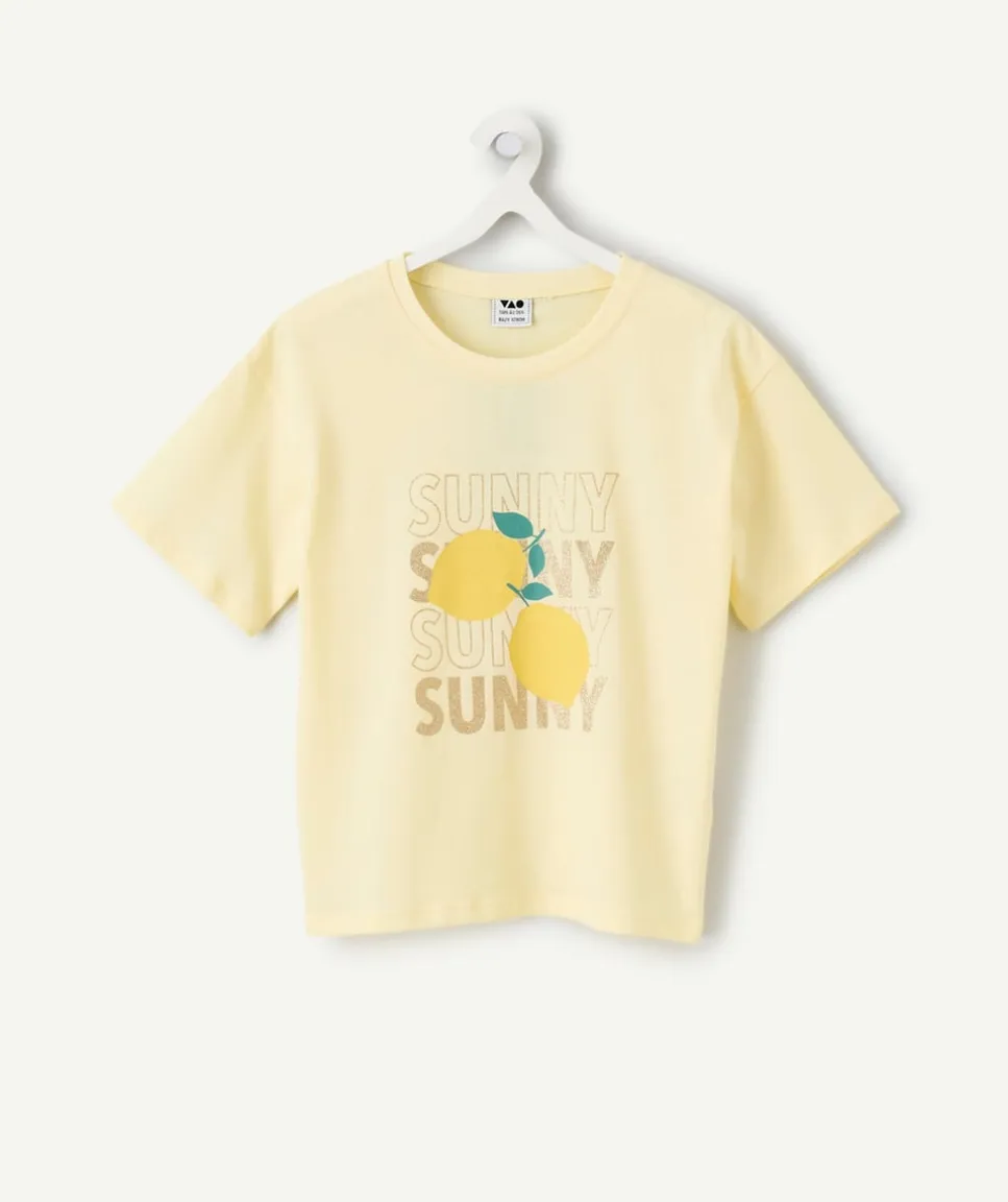 T-shirt fille coton jaune imprimé