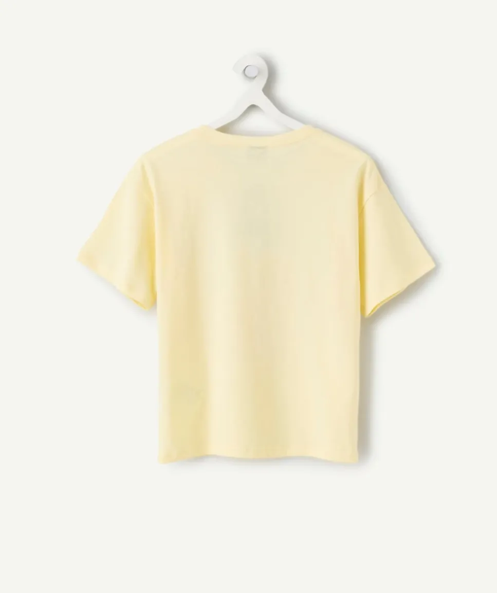 T-shirt fille coton jaune imprimé