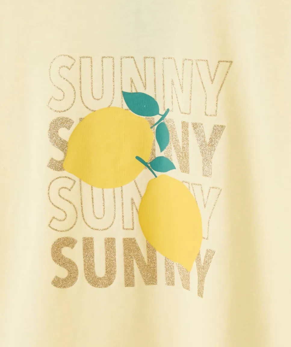 T-shirt fille coton jaune imprimé