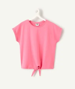 T-shirt fille coton rose avec nœud