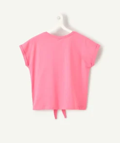 T-shirt fille coton rose avec nœud
