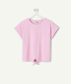 T-shirt fille coton rose pâle avec nœud