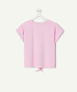 T-shirt fille coton rose pâle avec nœud