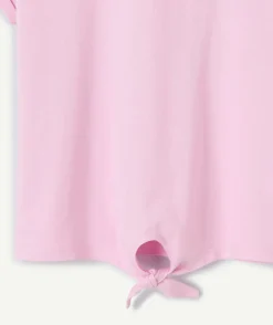 T-shirt fille coton rose pâle avec nœud