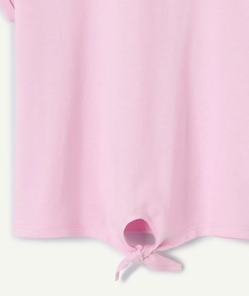 T-shirt fille coton rose pâle avec nœud