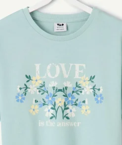 T-shirt fille coton vert imprimé message